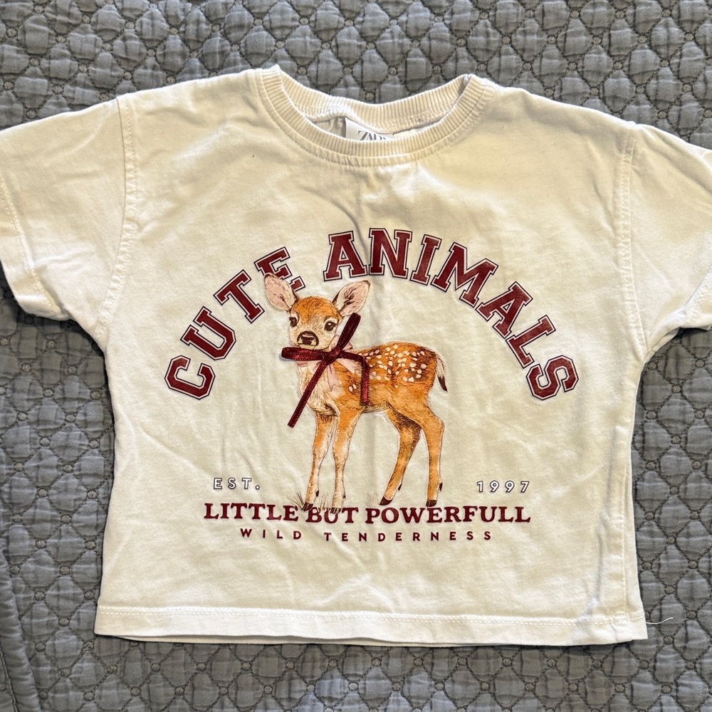 Zara Kids White Deer Graphic Tee